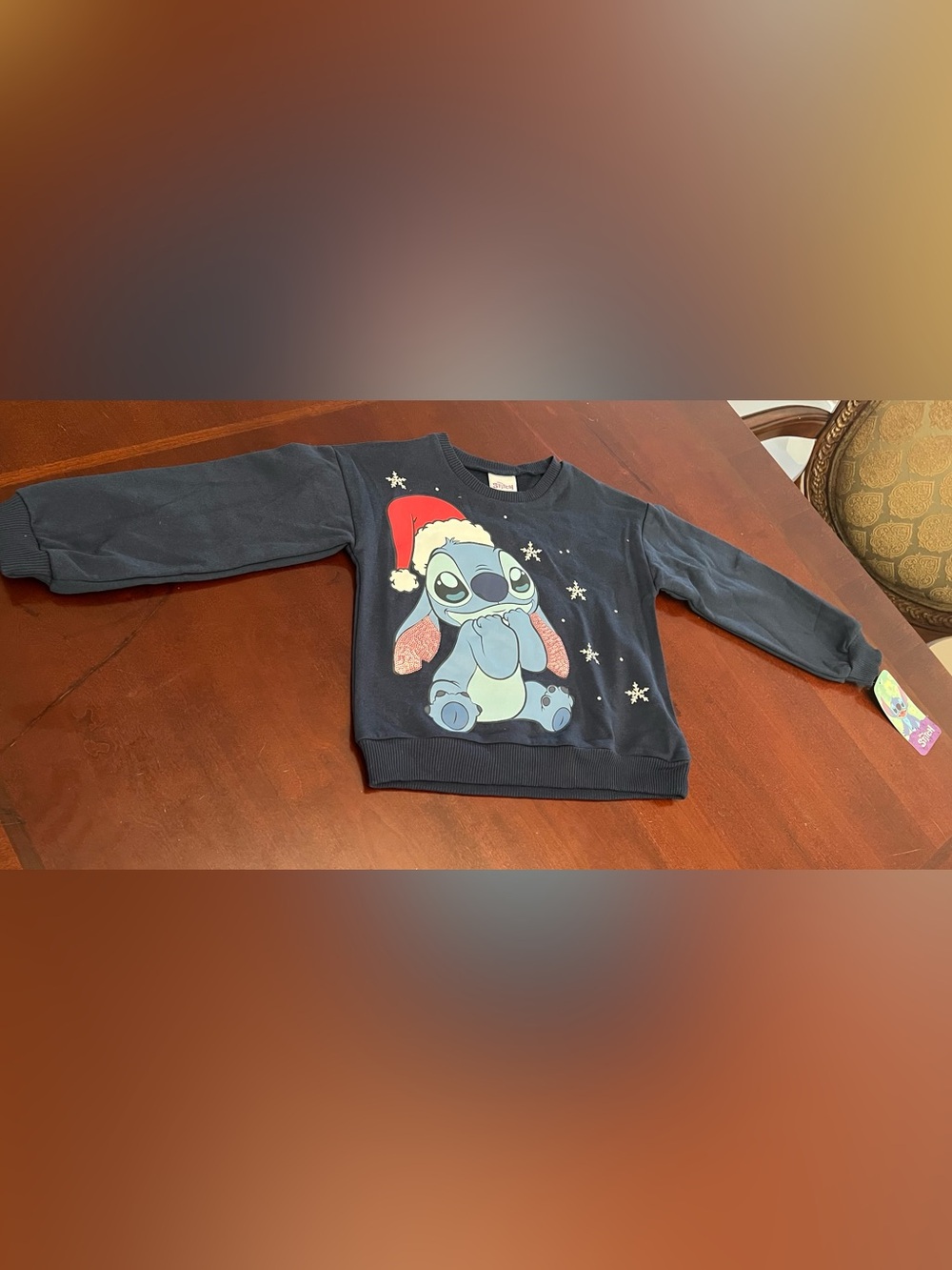 Disney Navy Blue Stitch Holiday Sweatshirt with Red Santa Hat
